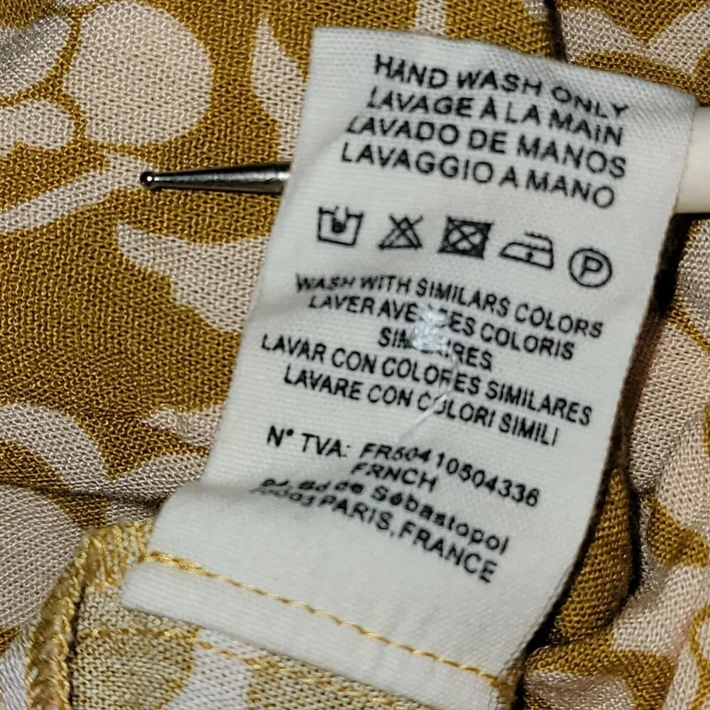 Frnch Paris Womens Floral Sleeveless Dress L Cotton Blend Mustard & White - Picture 6 of 6